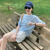 Korean Blue Striped Long-sleeved Sunscreen T-shirt Women's Summer New Loose Thin Air-conditioning Blouse Top A