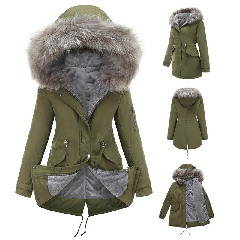 European Code Parka Cotton-padded Coat Medium and Long Hooded Winter Warm Fleece Coat Plus Cotton-padded Clothes