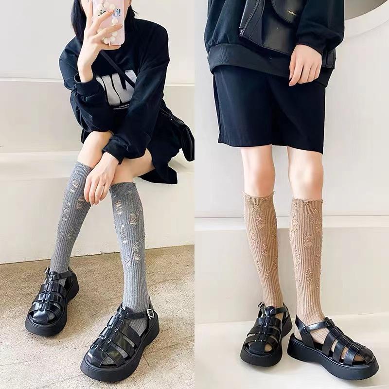 Female Spring and Autumn Fashion New Street Hole Long Leg Beggar Socks