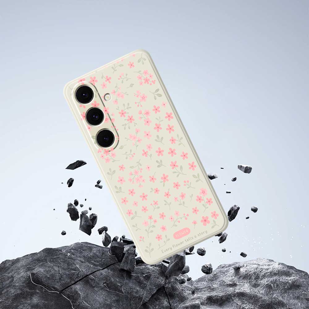 For Samsung Galaxy S25+ Case Pink Small Flowers Pattern Printing Straight Edge TPU Phone Back Cover