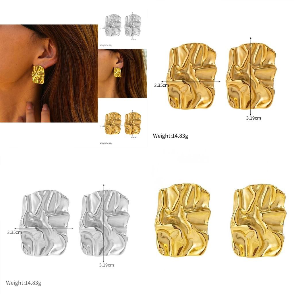 18k Gold Titanium Steel Geometric Irregular Textured Earrings For Stylish Commuters