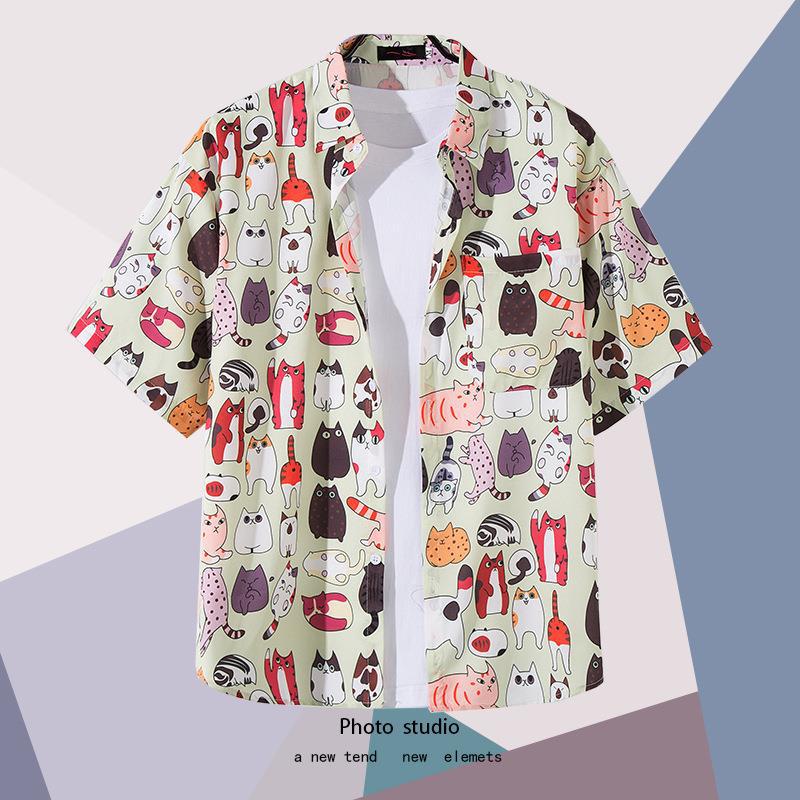 Summer Beach Floral Men'S And Women'S Thin Shirts Trendy Hawaiian Port Style Loose Tie-Dye Short-Sleeved Couple Shirts