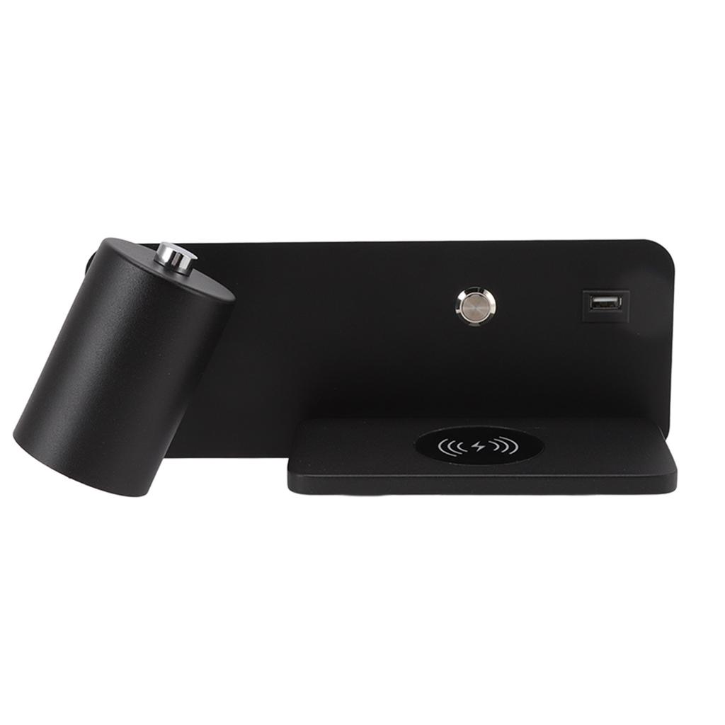 LED nástěnné světlo USB rozhraní Bezdrátové nabíjení LED nástěnná lampa do obývacího pokoje ložnice 85‑265V černá