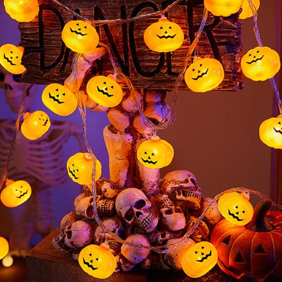 Halloween Light String 3D Pumpkin Design Easy to Use Battery Operated LED Light String Indoor Outdoor Decoration