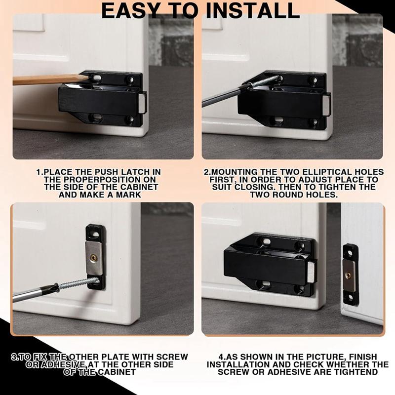 8 Pack Magnetic Push Latch Touch Latch Push Release Magnets Touch Latch Heavy Duty Push To Open Cabinet Hardware Black