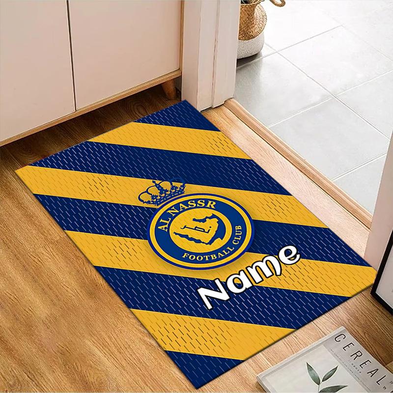 Custom Name Al Nassr Football Club Crest Rug Game Carpet, Floor Mat for Bedroom Living Room Entryway Rug, Home Decor Idea Gift for Christmas birthday