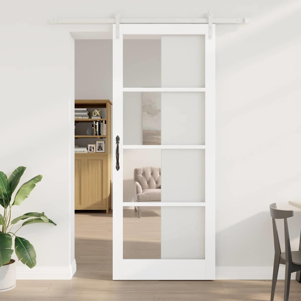 ORKDAL Sliding Door White 93 X 232 Cm Solid Pine Wood and Glass