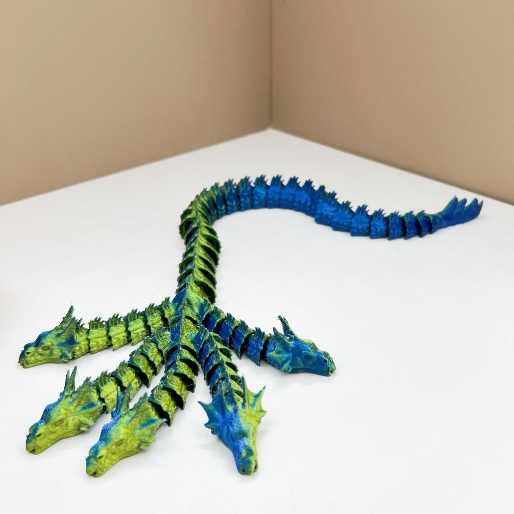 3D Printed Five-Headed Snake Dragon Ornament - Integrated Joint Movable Decoration For Home And Office