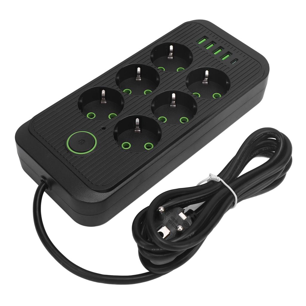 6 Way Power Strip with 4 USB and 1 Type C Port Europn Standard Power Socket with 2 Meter Cable