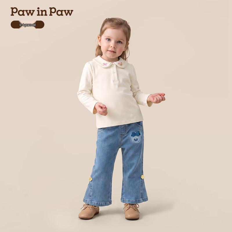 PawinPaw Toddler Girls' Cartoon Bear Long Sleeve Polo T-Shirt