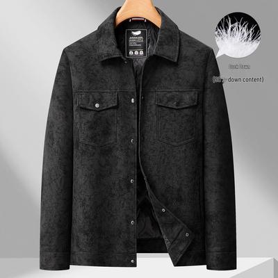 2025 Men's Plus Size Camouflage Leather Down Jacket with Lapel - Trendy Warm Winter Outerwear