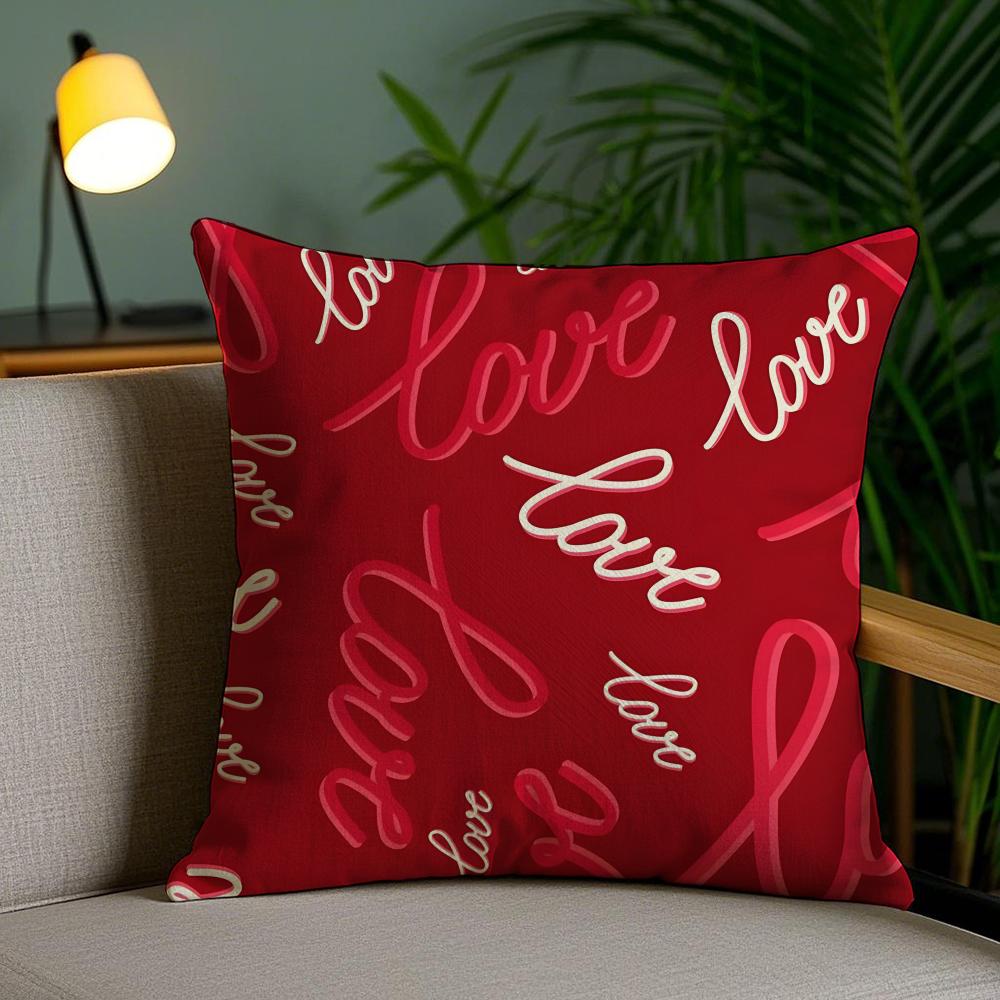 Pink Love Cushion Cover Soft Short Plush Double-Sided Printing Home Decor Machine Washable Pillow Case Gift