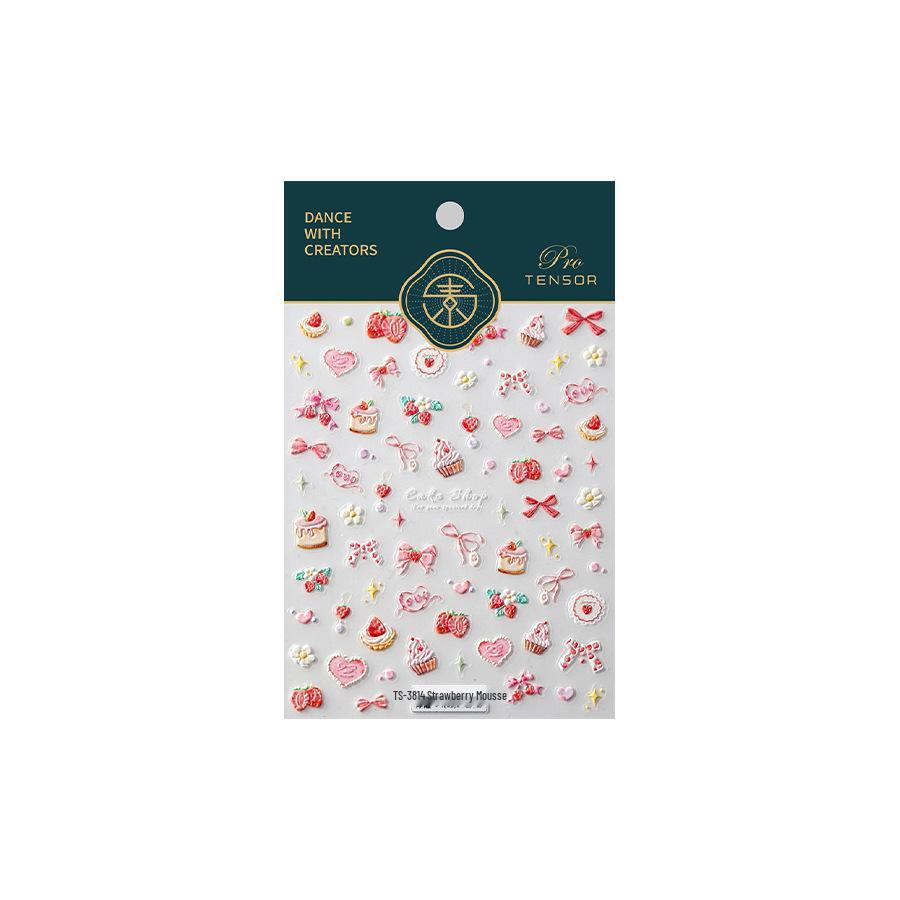Magico Strawberry Mousse Cartoon Embossed Nail Stickers - Matte, Thin, Transparent Nail Art Decals (TS-3814)