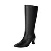 Fashion Autumn Winter Women Knee High Boots Chunky Spike Heel Sexy Dress Casual Party Lady White Black Pointed Toe Zipper Long Boots