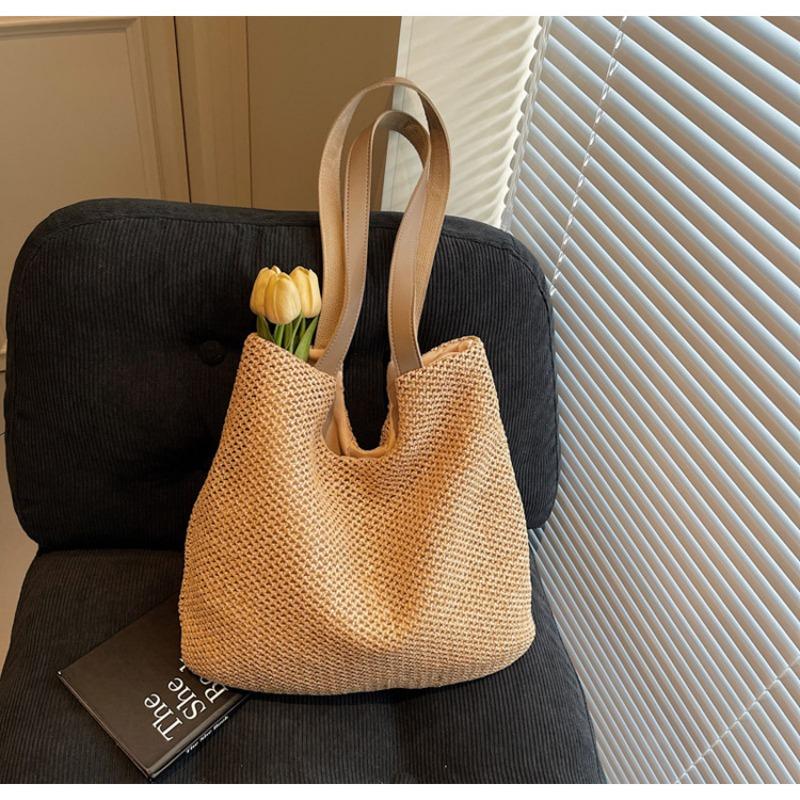 Large capacity simple woven bag women's beach vacation tote bag niche design versatile underarm bag