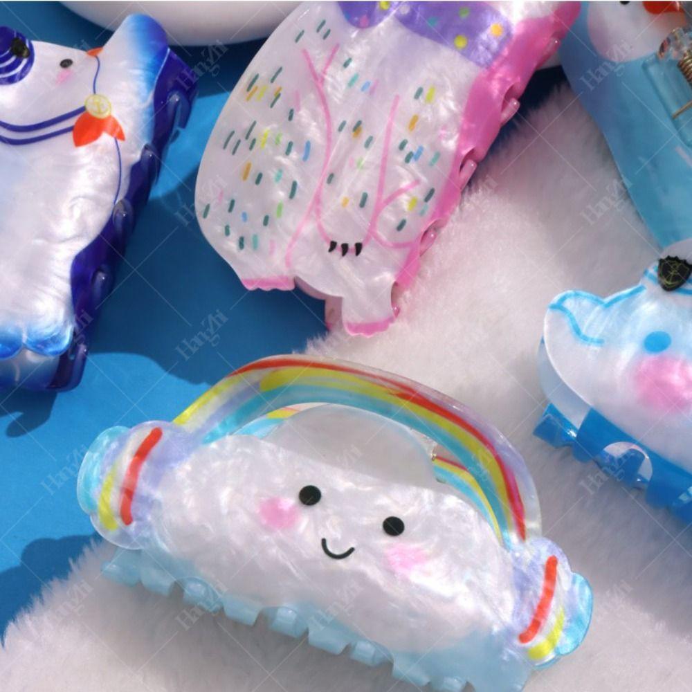 Acrylic Flower Hair Claw Rainbow Rabbit Shark Clip Creative Animal Hair Clip  Streetwear