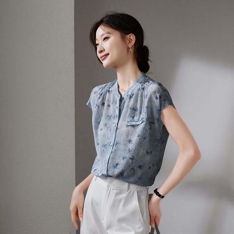 SOFSIL Women's 100% Mulberry Silk Printed Short Sleeve Shirt