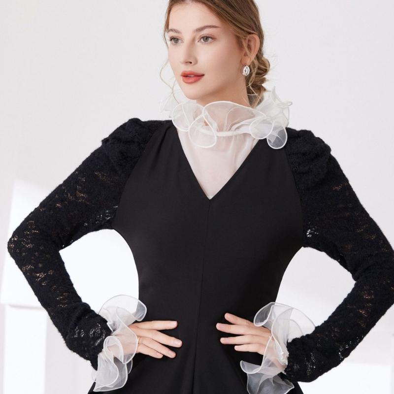 Elegant Detachable Lace Collar And Arm Sleeve Set For Formal Event Breathable Tulle Fabric Fashion Outfit Accessory