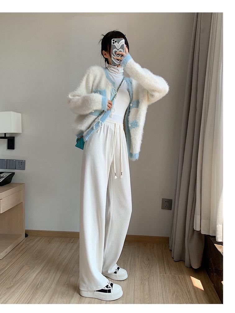 Cozy Women's Wide-Leg Fleece-Lined Corduroy Pants for Autumn and Winter