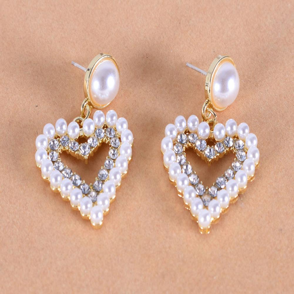 1 Pair of Women's Earrings Golden Love-heart Shape Pearl Earrings