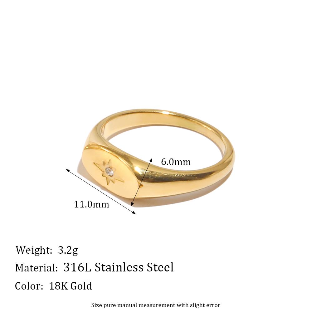 

E.B.belle New Waterproof Stainless Steel Oval Face 3A Zircon Paved Star Ring Water Resistant 18K Gold Plated Rings For Lady 6