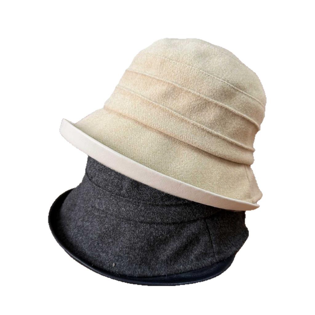 Niche Leather Edge Basin Hat Female Three-dimensional Pleated Solid Color Bucket Hat Autumn and Winter Commuting Versatile Atmosphere Bucket Hat