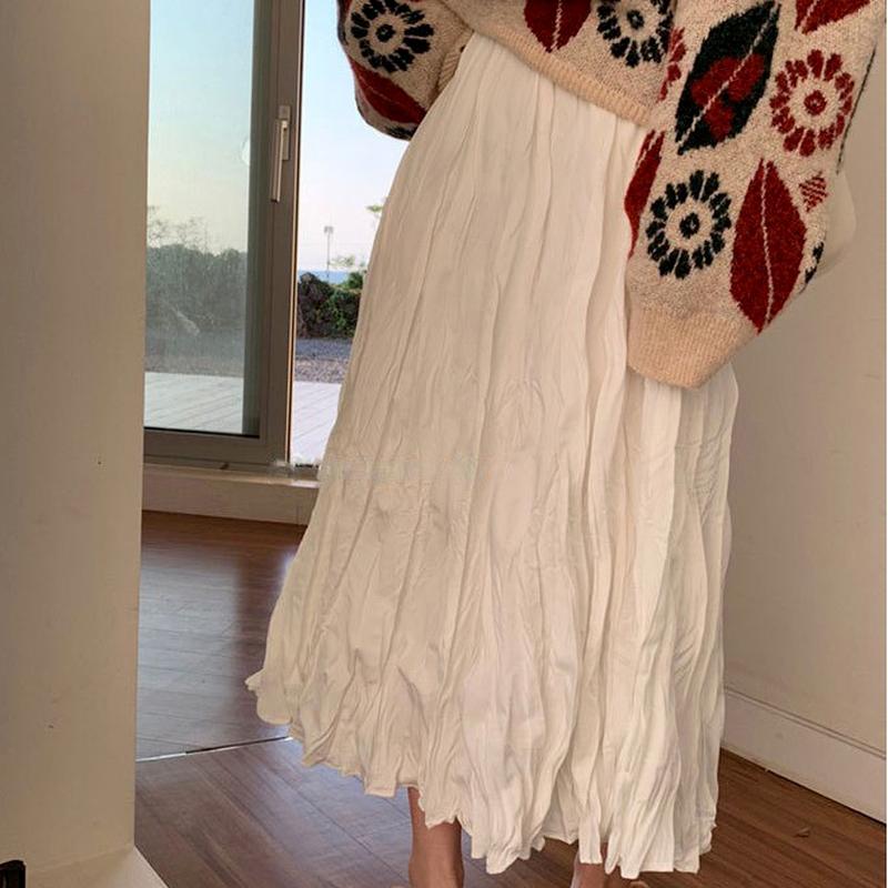 Long Skirts Plus Size Pleated Midi Skirt Summer Lady Elastic Waist Elegant Casual Skirts Women Autumn Temperament Clothing