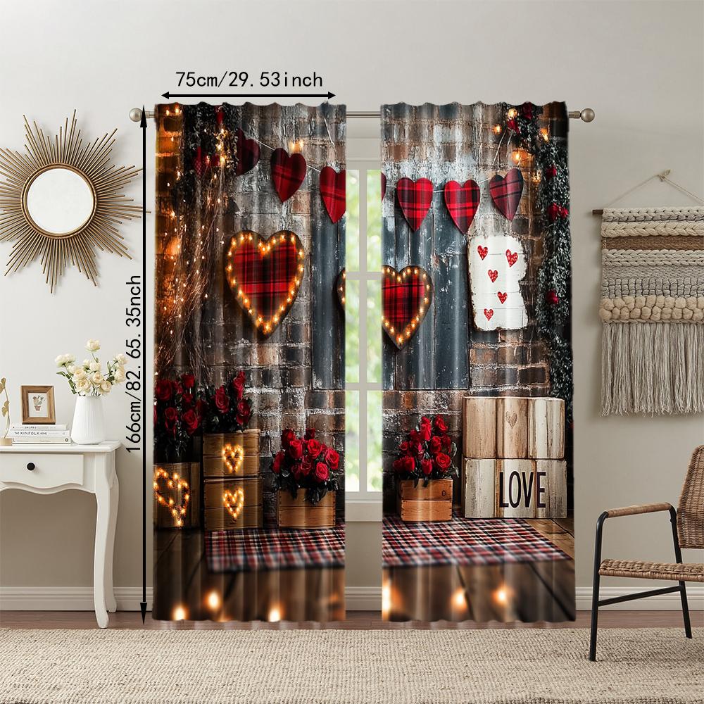 2 pcs   versatile polyester transparent curtains for home decoration Valentine'S Day2 for use in bedrooms and living rooms