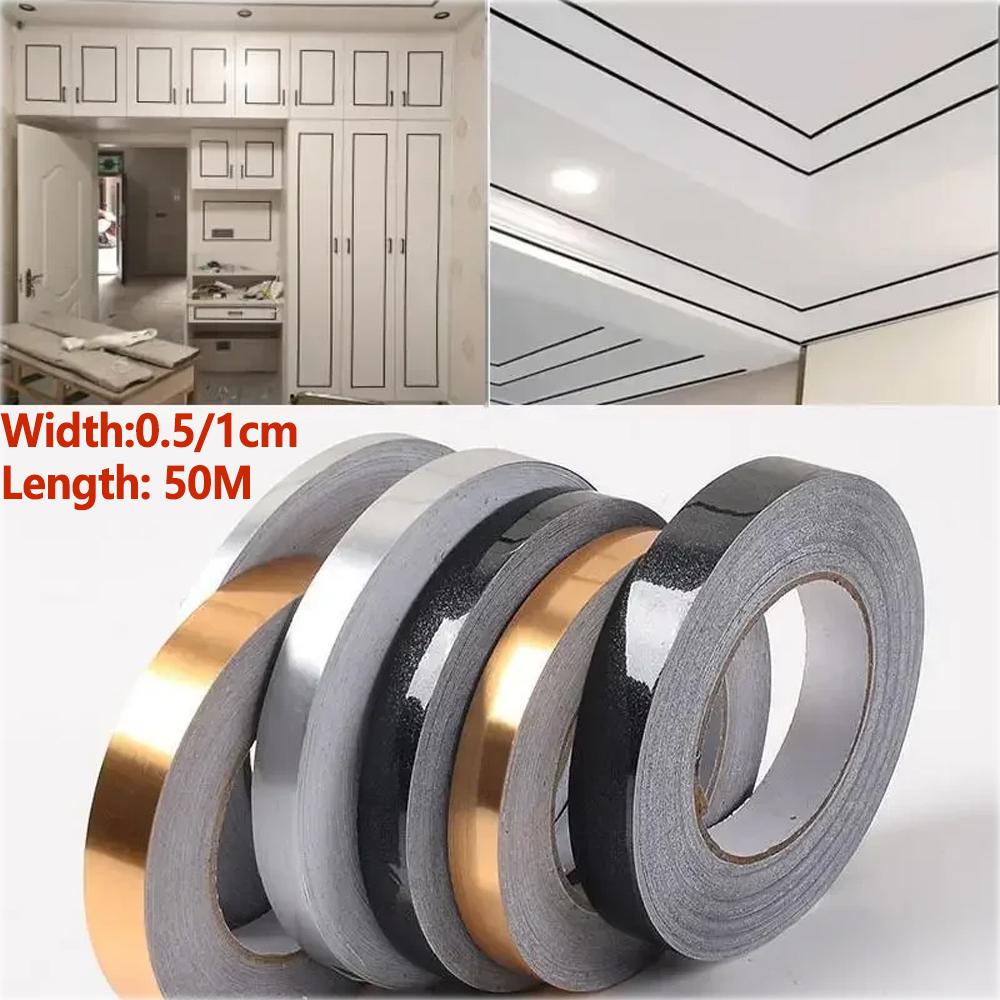 50M Home Decor Gap Sealing Foil Tape Waterproof Gold Silver DIY Copper Foil Strip Wall Sticker Floor Seam Sticker