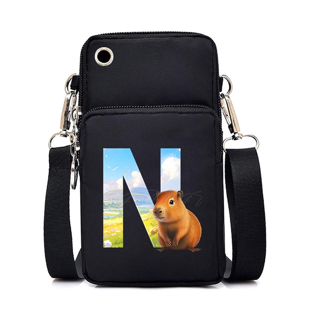 Letter Print Black Messenger Bag Casual Portable Mobile Phone Bag