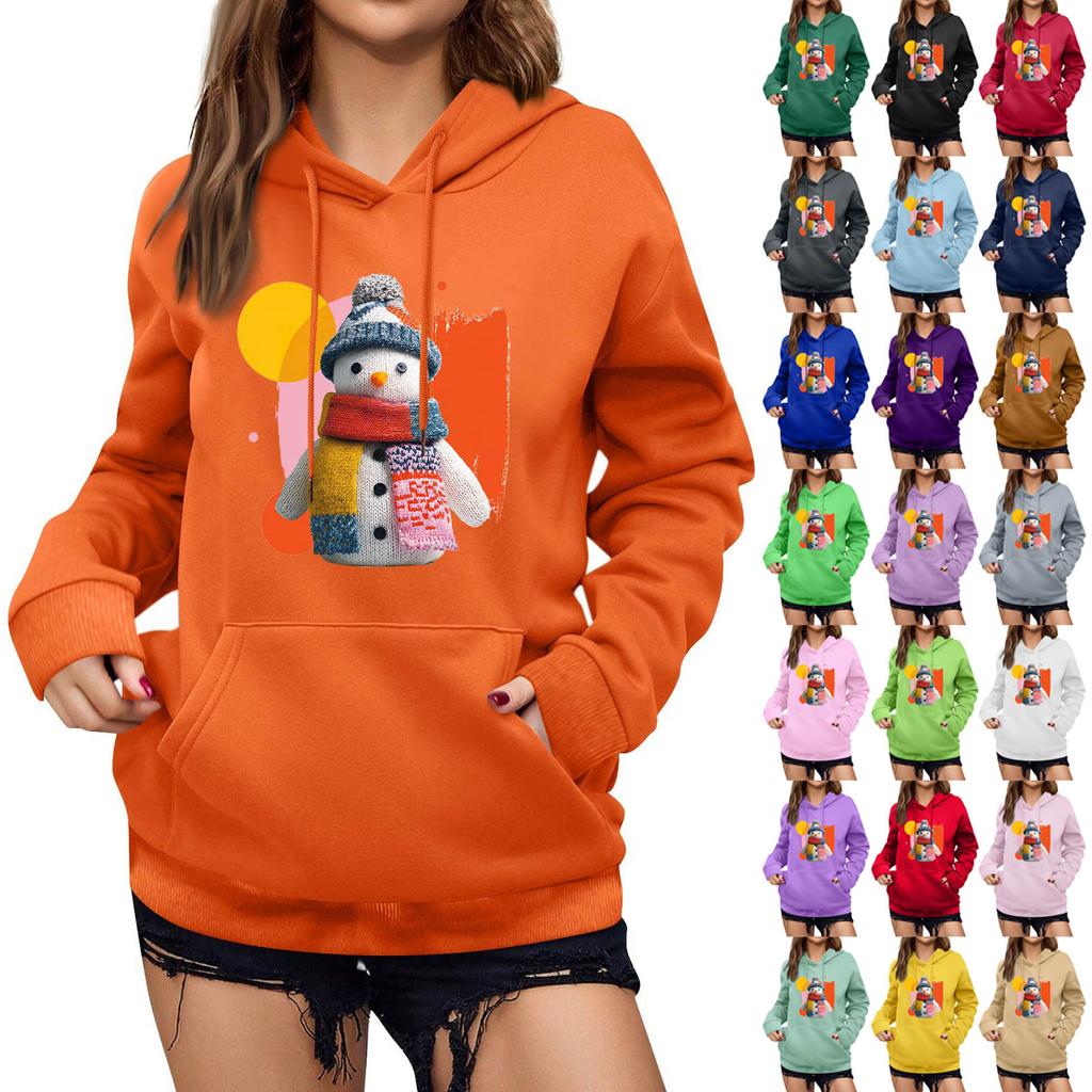 Women's Winter Christmas Printed Pullover Hooded Sweatshirt Fleece Long Sleeve Sweatshirt