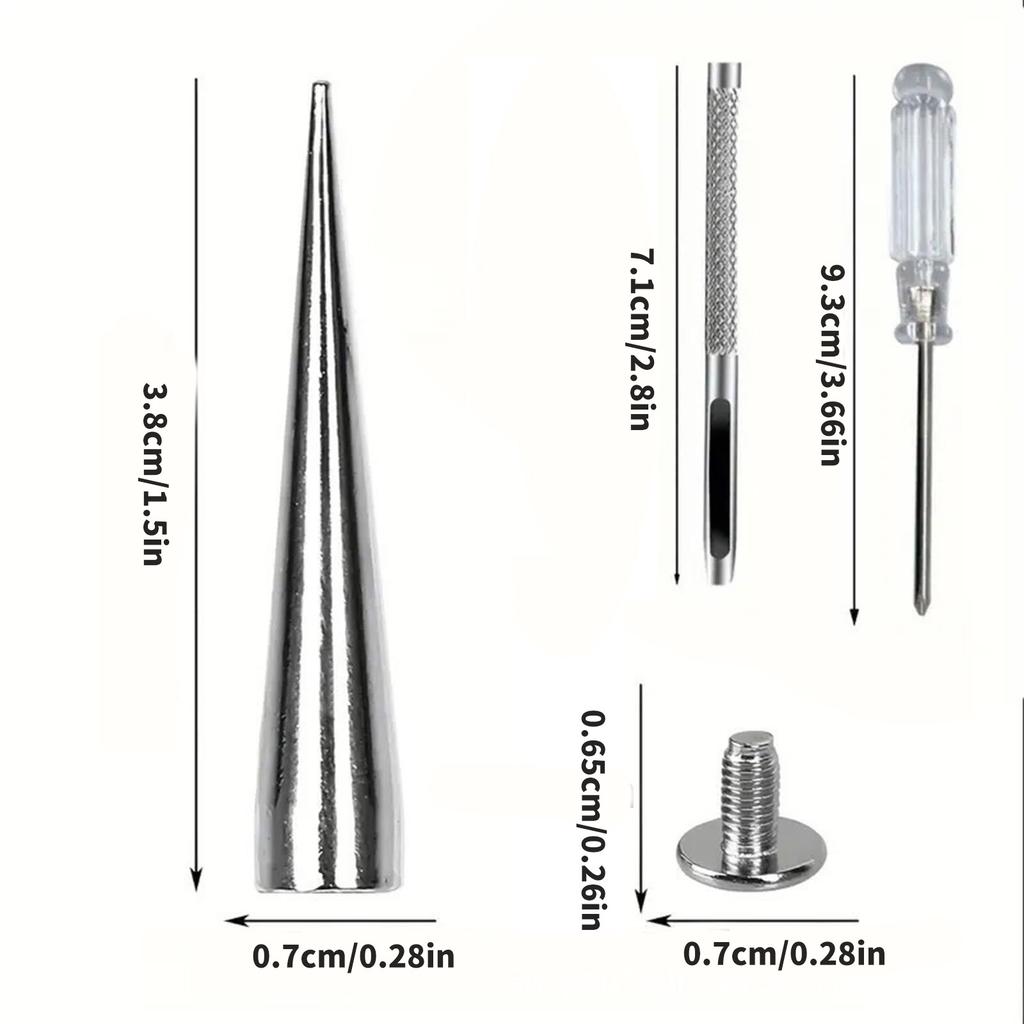 30 Sets Tapered Nails with Tool Boxes for Leather Crafts Metal Tree Cone Spikes Punk Style Clothing Accessories