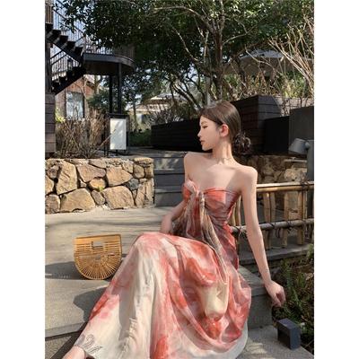 Prosperous Temperament, Thin, High-end Tie-dye New Chinese Dress, Fairy Seaside Vacation Dress