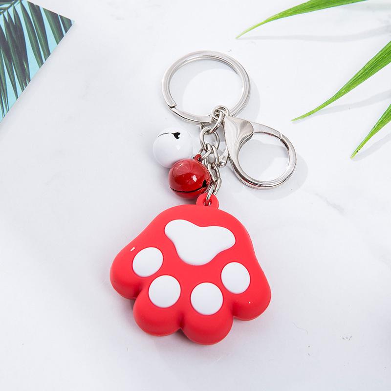Creative 3D Cute Soft Rubber Cat Paw Keychain with Bell - Car Pendant Ring 