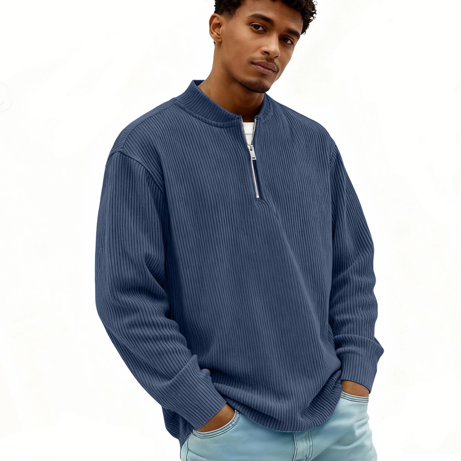 

Чоловіча вінтажна вельветова сорочка з довгим рукавом | Стильна повсякденна сорочка на блискавці зі стійкою для щоденного носіння та прогулянок XXXXXL Темно-синій