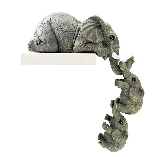 Set of 3 Pcs Elephant Mother and Two Babies Hanging Ornament Figurines Animal Statue for Home Decor Table Wall Decoration Items, Resin Showpiece Gift
