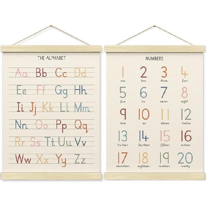 BONETAT Numbers alphabet poster for Nursery Toddlers, Play Room Wall Decor, ABC Wall Chart, Wall Hanging Decor for Toddler Playroom Decor Kids Wall