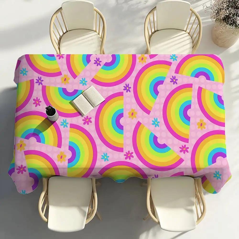 Lovely Rainbow Table Cloth Party Decor Dining Room Home Kitchen Patios Waterproof Stain-Proof Table Cloth