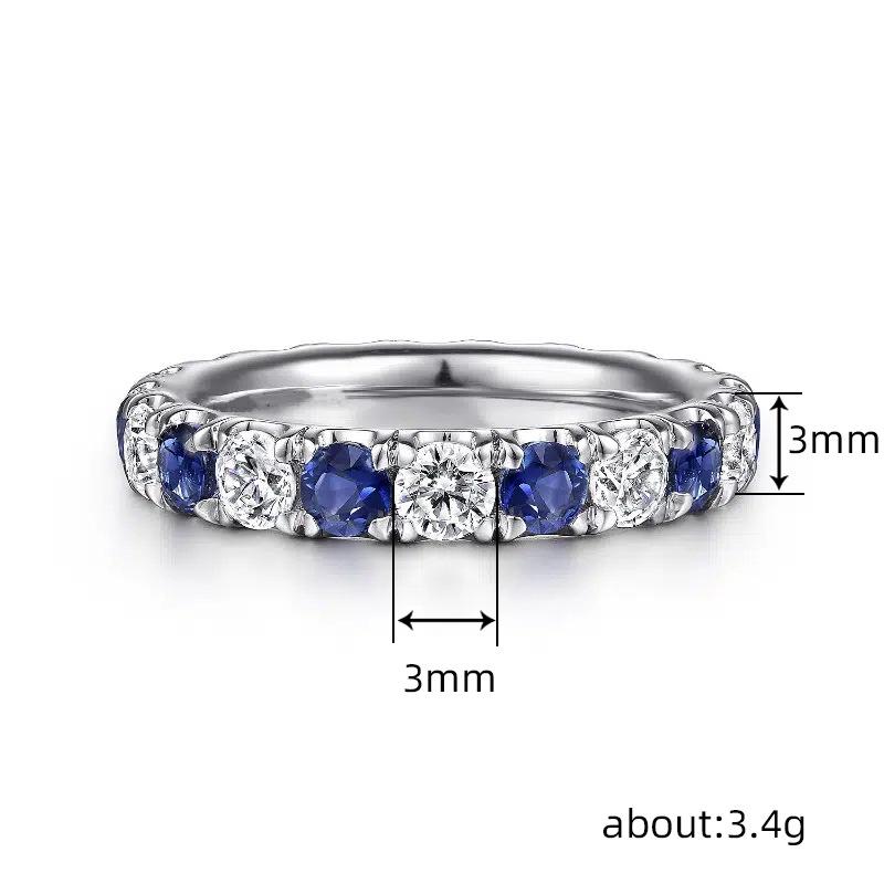 Exquisite Women's Thin Ring Full Paved Blue White Cubic Zirconia Simple Stylish Girls Promise Rings Wedding Party Jewelry