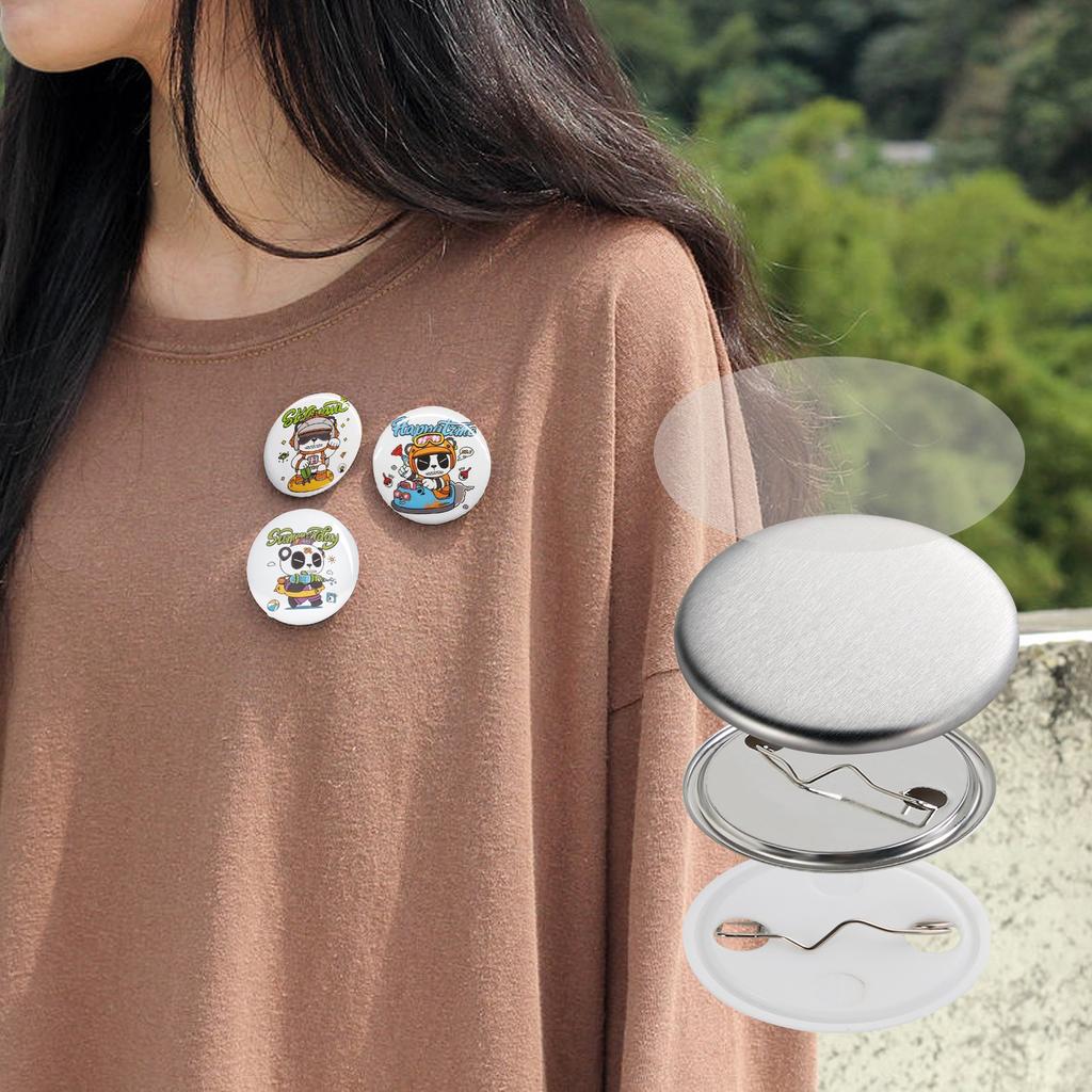 VEVOR 500 Sets 1.25 inch 32mm Pin Back Button Parts, DIY Round Button Badge Parts, Set Includes Metal Top, Plastic/Metal Button, Clear Film