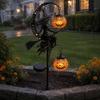 Unique Halloween Yard Lights Solar Powered Witch Pumpkin Ground Stake Light, Metal Broom Moon Party Lawn Decor Statue Outdoor Sculpture for