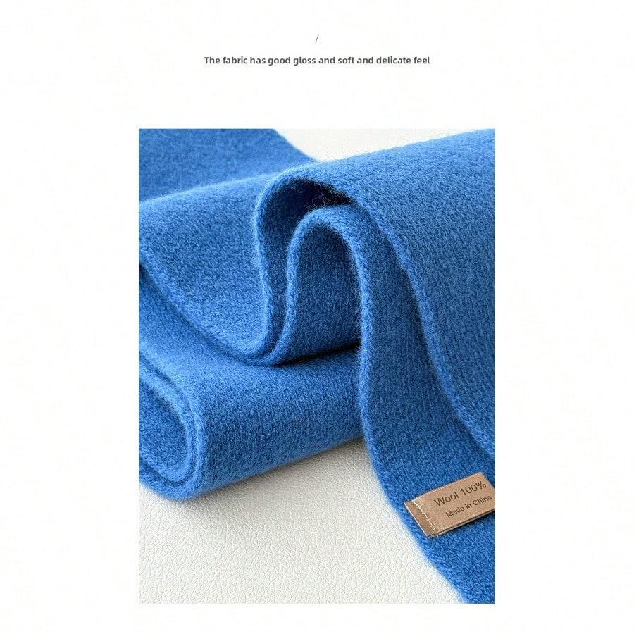 Quiet high-grade blue scarf wool women's autumn and winter warm knitted versatile women's scarf