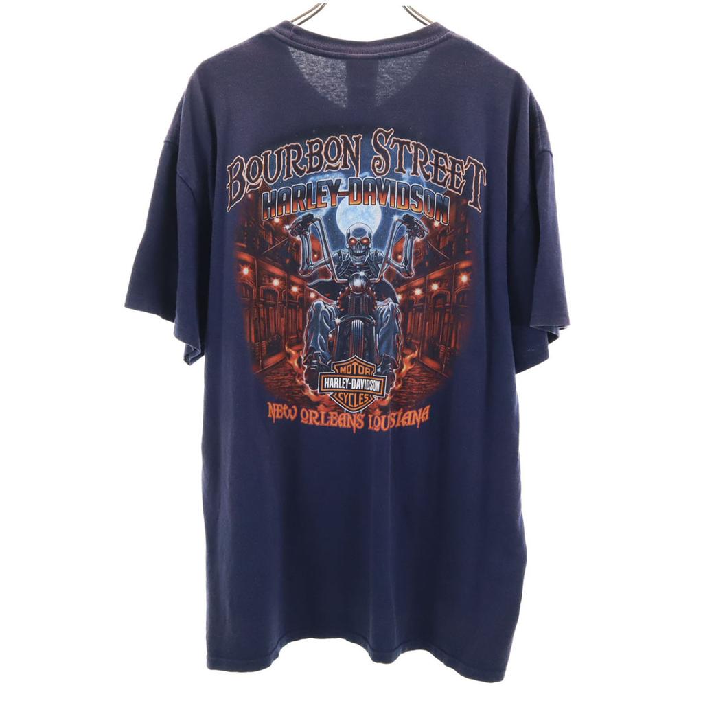 Harley Davidson Back Print BOURBON STREET Short Sleeve T-shirt XL Navy Men's Used