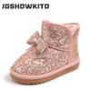 Mädchen Schneestiefel Strass Pailletten Kinder Mode Winterstiefel Prinzessin Kind Winter Baumwolle Plüsch Glitzerstiefel mit Schleife Klassisch