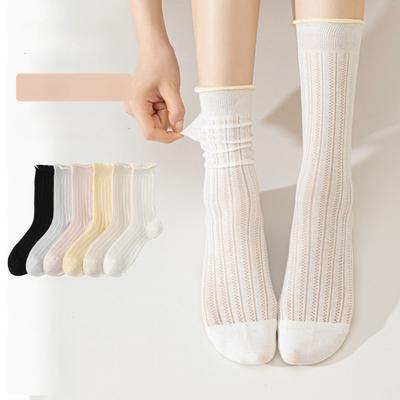 5 Paar Frühlings- und Sommersocken, Serie in Bonbonfarben für Damen, Netz, Atmungsaktiv, Schweißabsorbierend, Mittellang, Dünne knochenlose Baumwollsocken