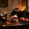 Forniture per Feste Horror Statuetta Teschio di Halloween, Statua Realistica Testa Umana, Scultura Corvo Gotico Raccapricciante per Decorazione Tavolo da Casa Camino