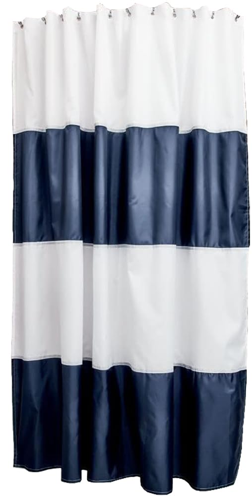 

InterDesign Zeno Printed Fabric Shower 183 x Navy and 26901EJ Curtain, 183cm, White,