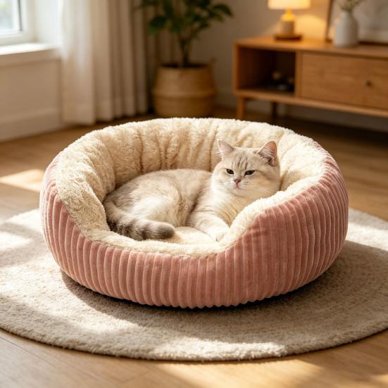 Flannel Cat Bed Thickened Filling Soft Velvet Cat Nest Washable Anti-Slip Moisture-Proof Bottom Warm Pet Nest Bed