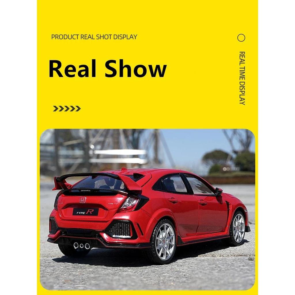 1/24 HONDA CIVIC TYPE R Alloy Sports Car Model Diecast & Toy Vehicle Metal Racing Car Model Sound and Light Collection Kids Gift