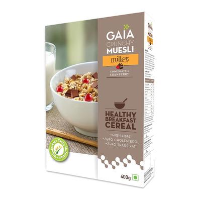 Knuspriges Müsli mit Schokolade und Cranberry (400 gr), Knuspriges Hirsemüsli Schokolade & Cranberry, Gaia